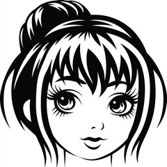 Monochromatic woman presents striking eyes and stylishly doneup hair in this captivating artwork