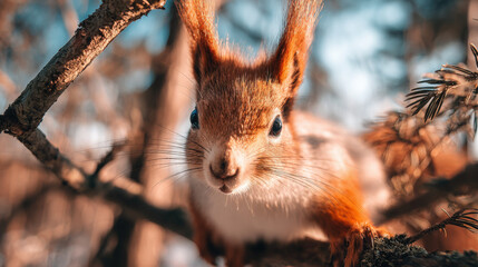 Red Squirrel on Tree Branch