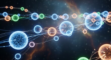 Abstract visualization of molecular connections and network data flow concept