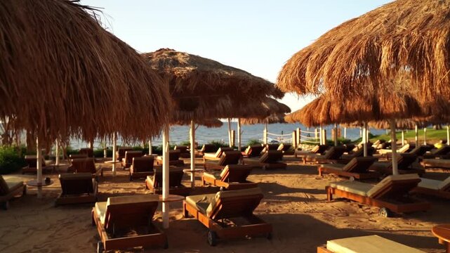 Sun loungers on the beach by the sea