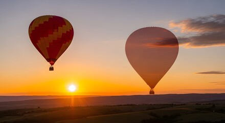 Fototapeta premium Hot Air Balloons at Sunrise Sky Adventure Colorful Hot Air Balloons Floating Above Landscape Early Morning Flight Sunrise Glow Peaceful Scene