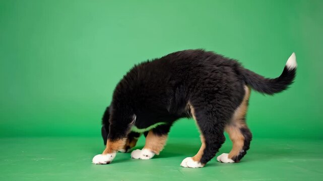 Berner Sennenhund Welpe auf gr&uuml;nem Chroma Key Hintergrund &ndash; isoliertes Stockvideo