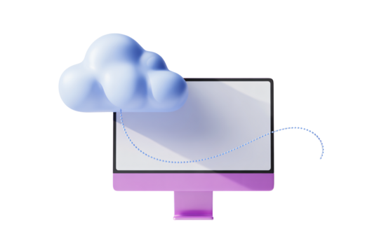 Modern cloud computing concept with desktop computer and data connection symbol, ideal for technology, business, and digital marketing - Powered by Adobe
