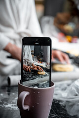 Homemade baking idea in the kitchen, smartphone view, lifestyle content