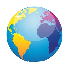 Fototapeta premium Stylized colorful globe illustration showing continents of north america south america europe and africa on a white background
