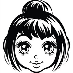 Smiling cartoon girl has a striking black and white monochrome portrait view