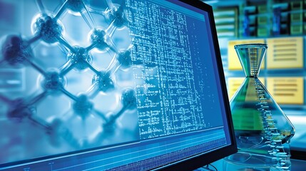 Molecular dynamics simulation snapshot a computer screen