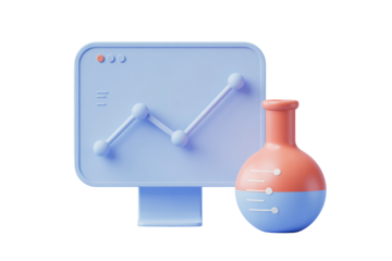 Modern data analysis with scientific flask and line graph, visualizing experiment results, innovation in science and technology, research and development