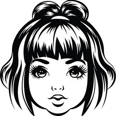 Pretty woman gazes forward with captivating anime eyes and a stylish hair bun