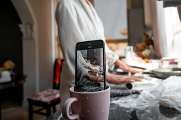 Homemade baking idea in the kitchen, smartphone view, lifestyle content