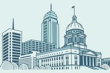 Modern vector of Indianapolis city skyline in blue pastel
