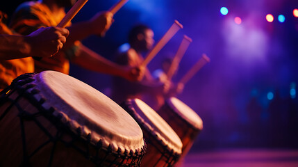 Experience the vibrant rhythm of a percussion ensemble. Feel the beat as drummers skillfully play their instruments, creating a captivating musical journey.