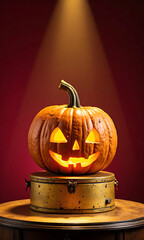 still life featuring pumpkin center stage warm golden lighting deep crimson