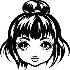 Monochromatic portrays a young girl's expressive face with big eyes and bun hairstyle