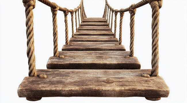 Fototapeta Wooden rope bridge stretches into distance