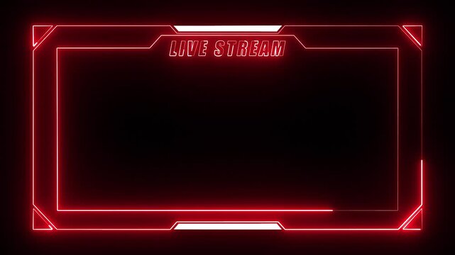 Live streaming Frame - animated red neon overlay frame for live streaming and gaming templates