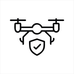Drone with Insurance Shield Outline Vector Icon for UAV Safety, Drone Protection, and Aerial Asset Management