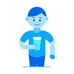 Person holding glass of water bright blue flat vector illustration
