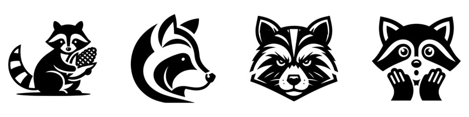 Obraz premium Raccoon Illustrations: A Collection of Black and White Designs.