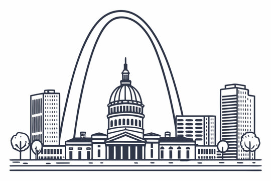 Flat design of St. Louis skyline and Gateway Arch minimal style
