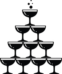 Champagne glass pyramid celebrating success and joyful occasions festive beverage display flat design vector illustration white background