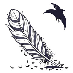 Obraz premium Elegant quill design with soaring bird conveys freedom and creativity for artistic projects or spiritual themes in your next design project.