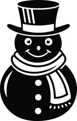 Jolly Snowman Vector Icon with Top Hat and Striped Scarf