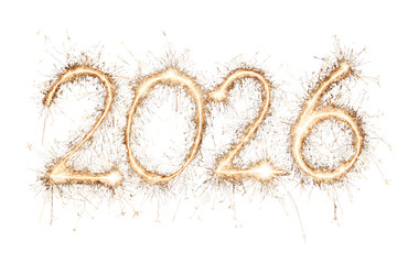 Thin Line Sparkler Firework 2026 New Year Date, isolated on a transparent background.