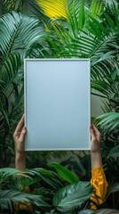 Blank canvas in lush green tropical jungle surrounded by vibrant foliage