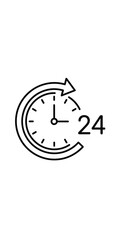 Outline 24-Hour Round-the-Clock Service and Availability Clock Icon