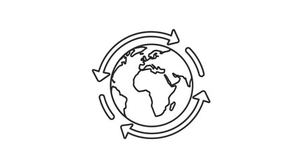 Global Earth Icon – Circular Arrow World Rotation Line Art Illustration