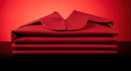 Minimal red folded paper envelopes stacked on a red background, symbolizing celebration, gift giving, luxury, or festive greeting concepts with clean studio lighting