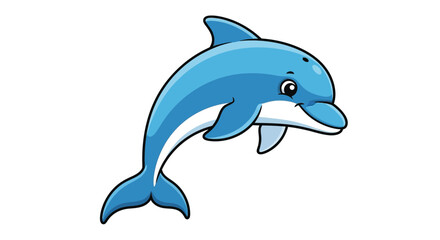 Cute Cartoon Blue Dolphin Illustration: Happy Marine Animal Mascot or Clipart