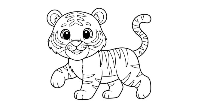 Cute Cartoon Tiger Cub Line Art for Coloring