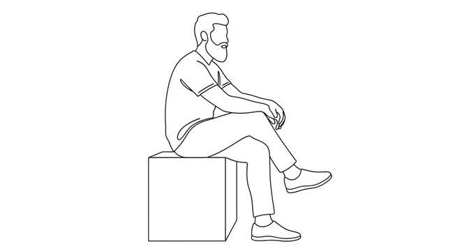 Outline Bearded Man Sitting Icon PNG &ndash; Casual Pose Male Figure Vector