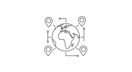 Outline Globe Location Icon PNG – Global Network Map Pin Vector
