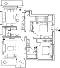 Detailed architectural floor plan of a modern two-story house