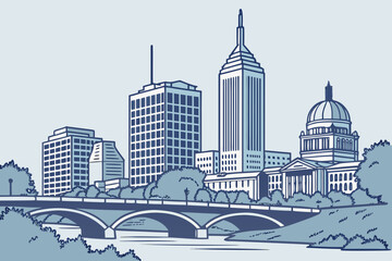 Fototapeta premium Modern vector of Indianapolis city skyline in blue pastel 