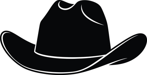 Classic black cowboy hat silhouette icon western wear style headwear accessory graphic flat design vector illustration white background