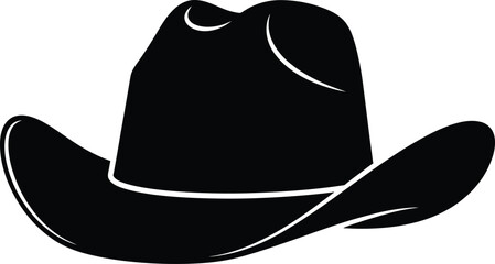 Classic black cowboy hat silhouette detailed western headwear icon for country style and rodeos flat design vector illustration white background