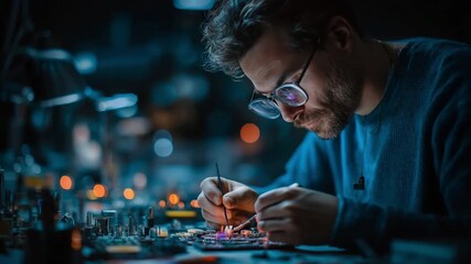 In a digital forensics lab dedicated to cybercrime investigations, a proficient technician examines electronic devices for evidence. - Powered by Adobe