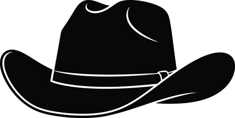 Classic black cowboy hat silhouette icon for western style and fashion designs flat design vector illustration white background