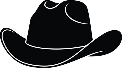 Classic black cowboy hat silhouette symbol western style apparel icon for country music and rodeo events flat design vector illustration white background