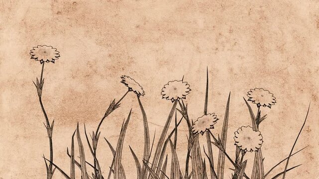 Hand-drawn growing plant animation with vintage sketch texture