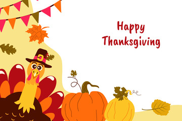 Thanksgiving Day. Traditional holiday in United States and Canada. Bright Thanksgiving Day background.Template vector illustration for invitation card, cover, a poster, banner, greeting card, flyer