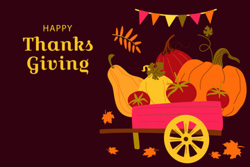Thanksgiving Day. Traditional holiday in United States and Canada. Bright Thanksgiving Day background.Template vector illustration for invitation card, cover, a poster, banner, greeting card, flyer