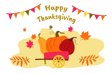 Thanksgiving Day. Traditional holiday in United States and Canada. Bright Thanksgiving Day background.Template vector illustration for invitation card, cover, a poster, banner, greeting card, flyer