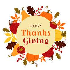 Thanksgiving Day. Traditional holiday in United States and Canada. Bright Thanksgiving Day background.Template vector illustration for invitation card, cover, a poster, banner, greeting card, flyer