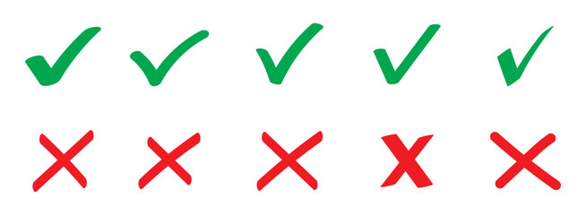 Cross mark, exclamation mark, check mark. Button icon Green, red, yellow circle symbol . Vector illustration.