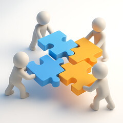 Teamwork makes the dream work as diverse figures connect puzzle pieces to build success and achieve goals collaboratively